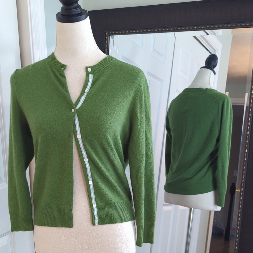 J. Crew Green Cardigan Sweater V-Neck Long Sleeve